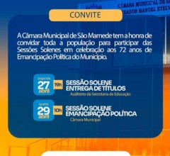 C�mara de S�o Mamede realizar� duas sess�es solenes em comemora��o aos 72 anos de Emancipa��o Pol�tica do Munic�pio