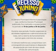 C�mara de Princesa Isabel entra em per�odo de recesso administrativo e atividades retornam ap�s o dia 30 de Junho